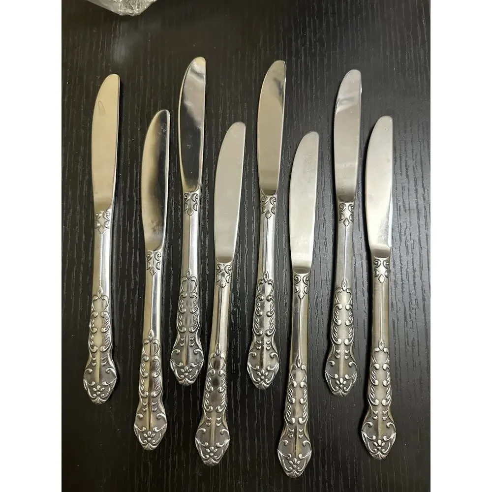 Set of 8 National Nancy Stainless Japan‎ Ornate Table Knives Silverware Flatware